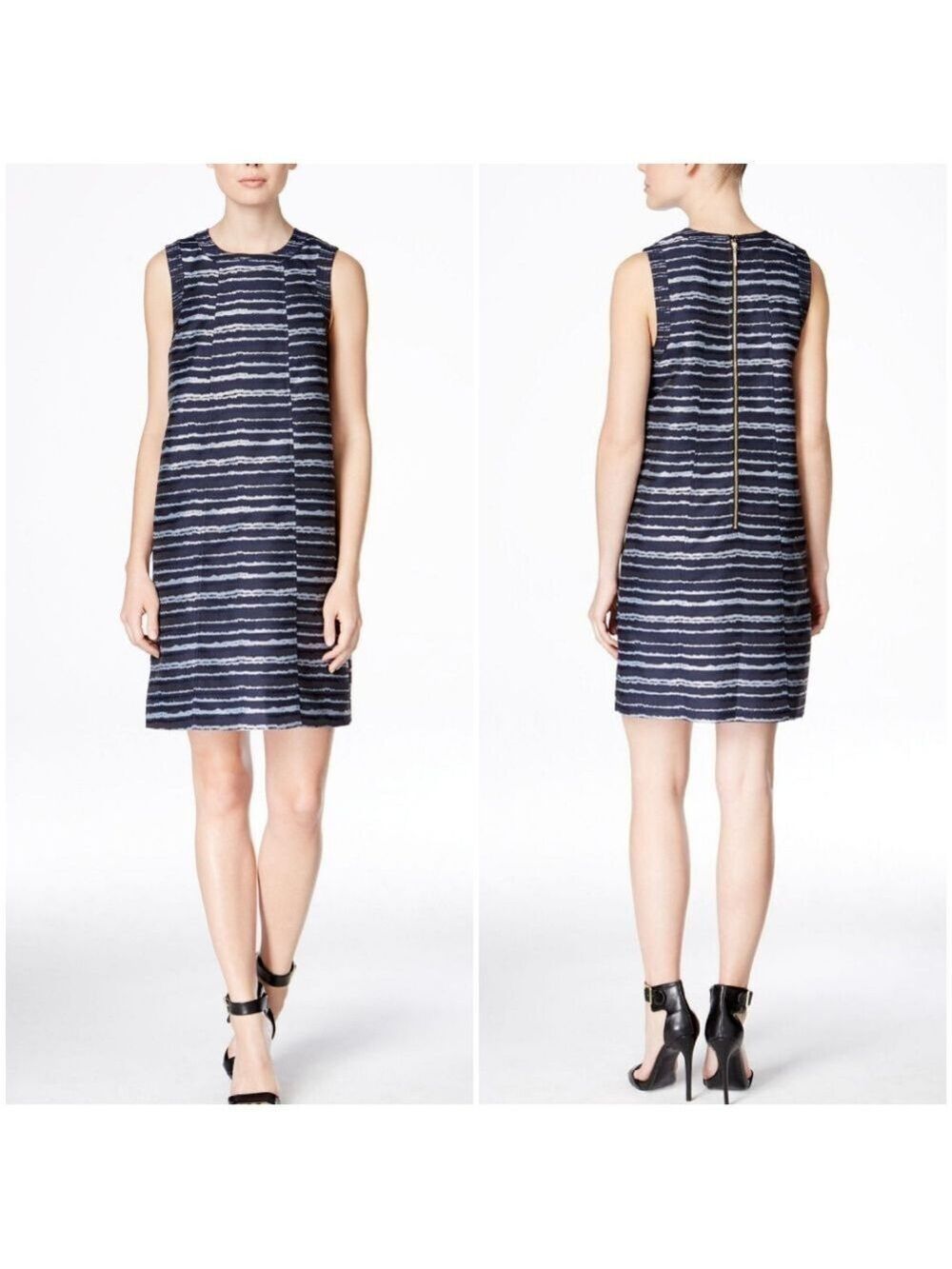Kensie Blue and Gray Striped Shift Dress, Size XS